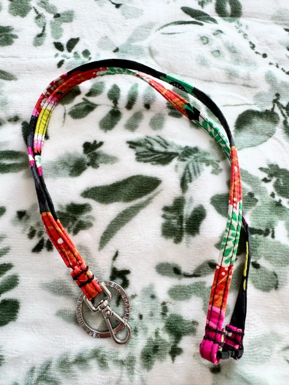 Vera Bradley Black Floral Print Lanyard with Silver Hook